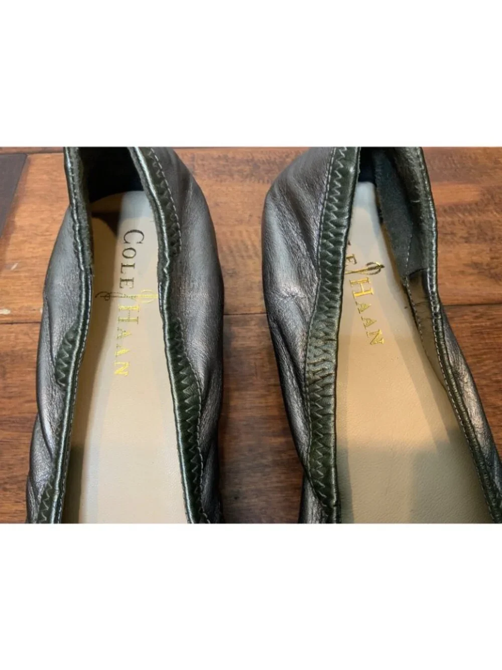 Cole Haan Silver Leather Toecap Wedge Heels, Size 8.5